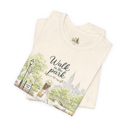 Walk in the Park T-Shirt | Woman Walking Dog Park Illustration