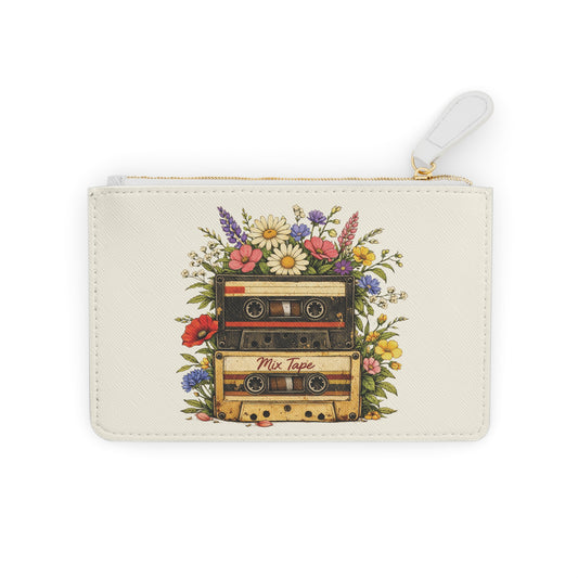 Vintage Mix Tape Mini Clutch Bag — Floral Retro Cassette Coin Purse