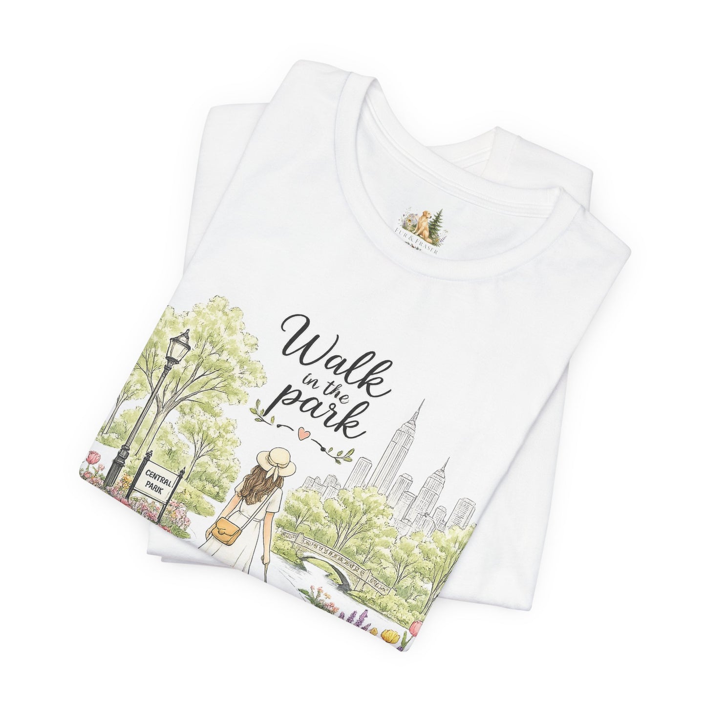 Walk in the Park T-Shirt | Woman Walking Dog Park Illustration