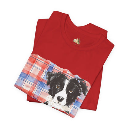 Plaid Pup Graphic Tee — Border Collie Watercolor Shirt