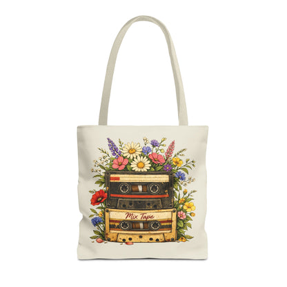 Retro Cassette Tote Bag — Floral 'Mix Tape' Vintage Music Tote