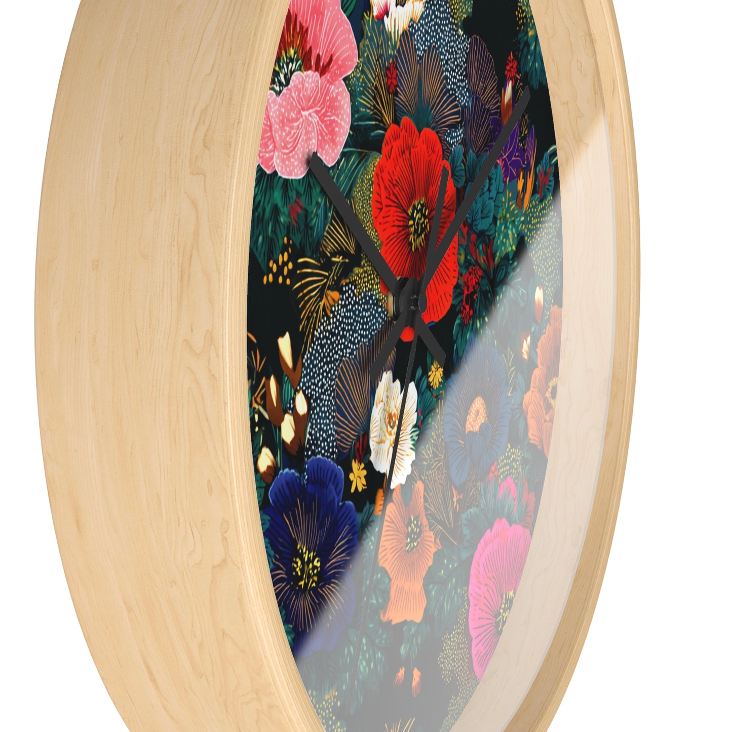 Floral Night Garden Wall Clock — Colorful Botanical Clock for Living Room & Bedroom