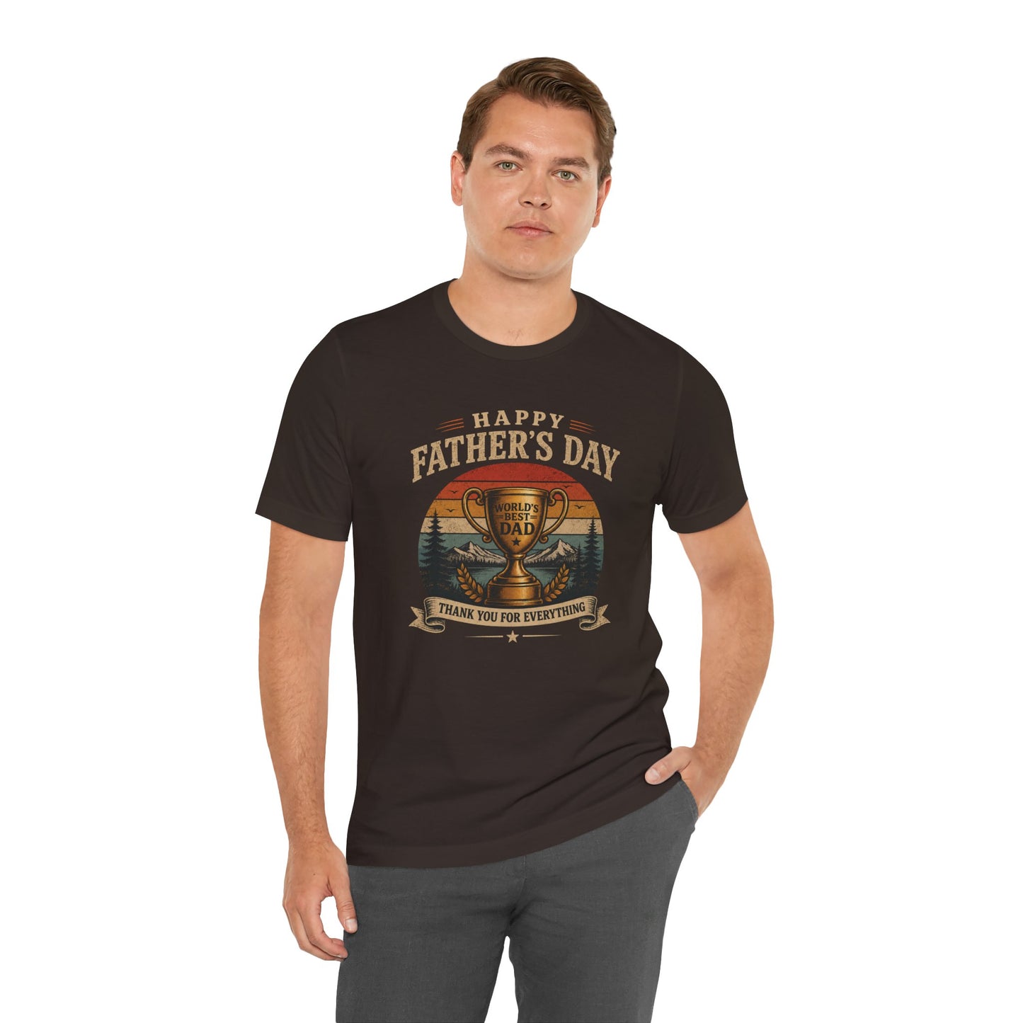 Father's Day Tee — "World's Best Dad" Trophy Vintage Camping Shirt