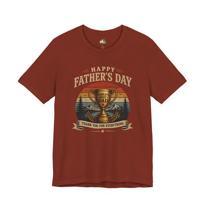 Father's Day Tee — "World's Best Dad" Trophy Vintage Camping Shirt