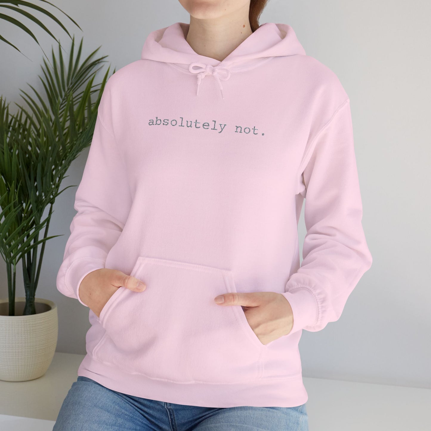 Minimal Embroidered 'absolutely not.' Hoodie - White Cozy Casual Sweatshirt