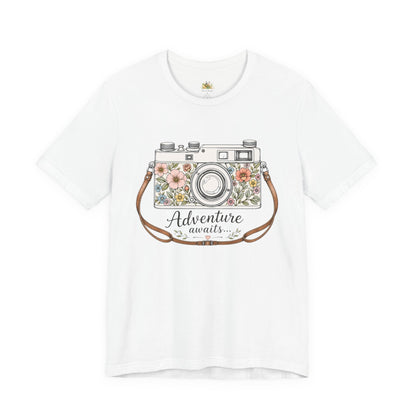 Floral Vintage Camera Adventure Awaits T-Shirt | Photography Travel Tee