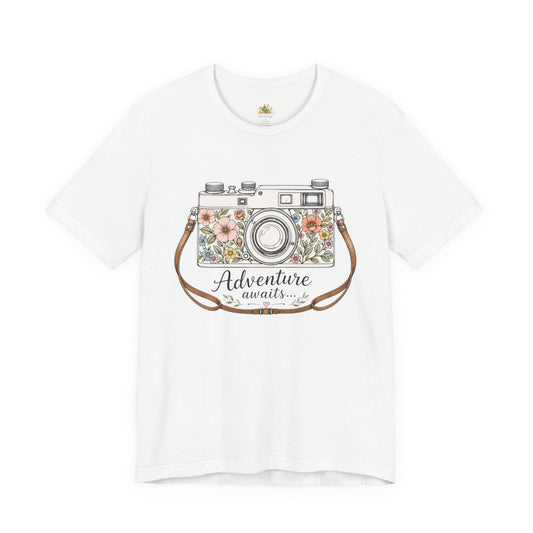 Floral Vintage Camera Adventure Awaits T-Shirt | Photography Travel Tee