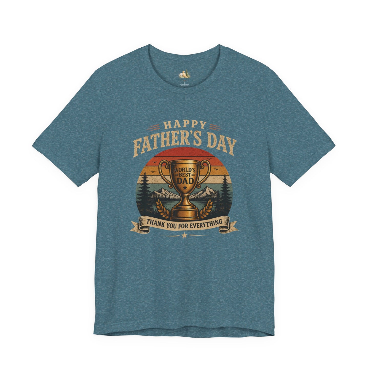 Father's Day Tee — "World's Best Dad" Trophy Vintage Camping Shirt