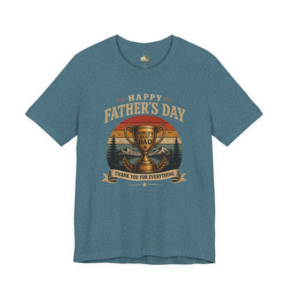 Father's Day Tee — "World's Best Dad" Trophy Vintage Camping Shirt