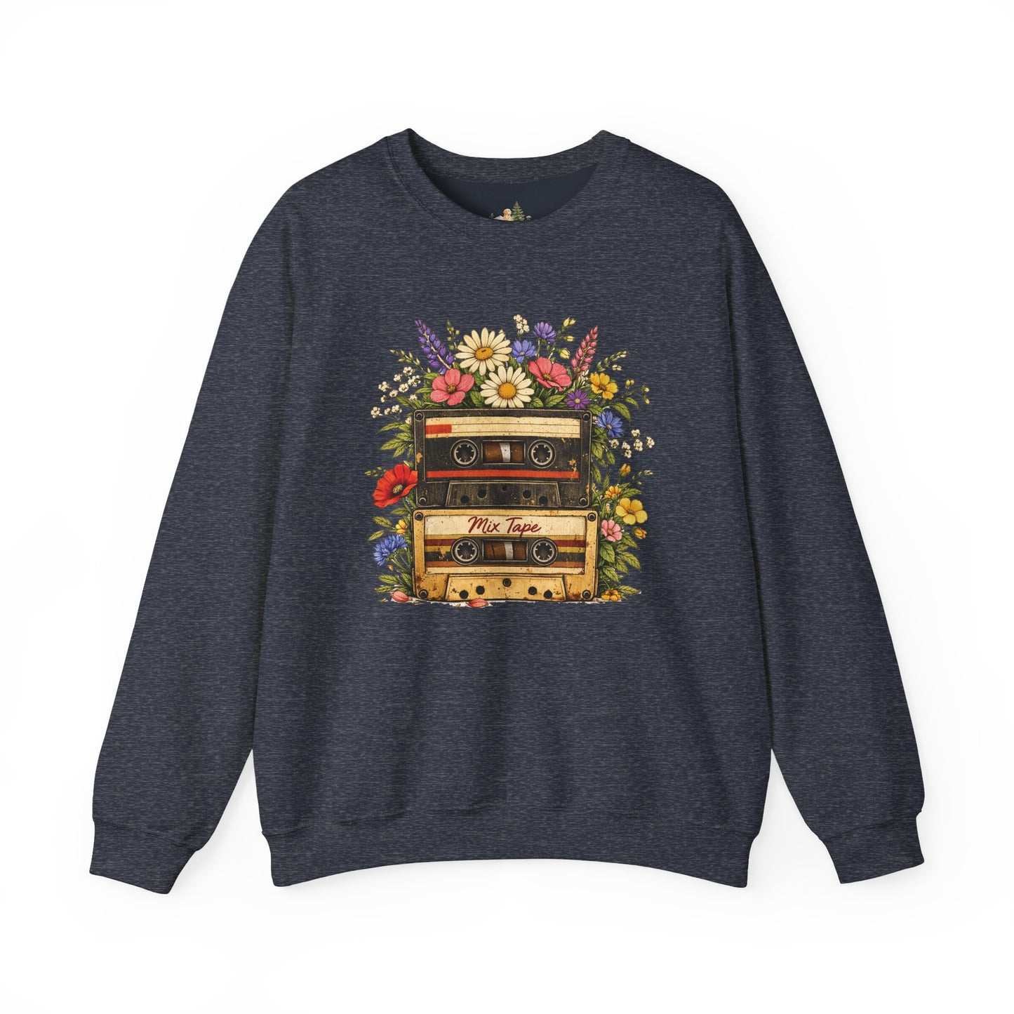 Retro Cassette Floral Sweatshirt — Vintage Tape Player Crewneck