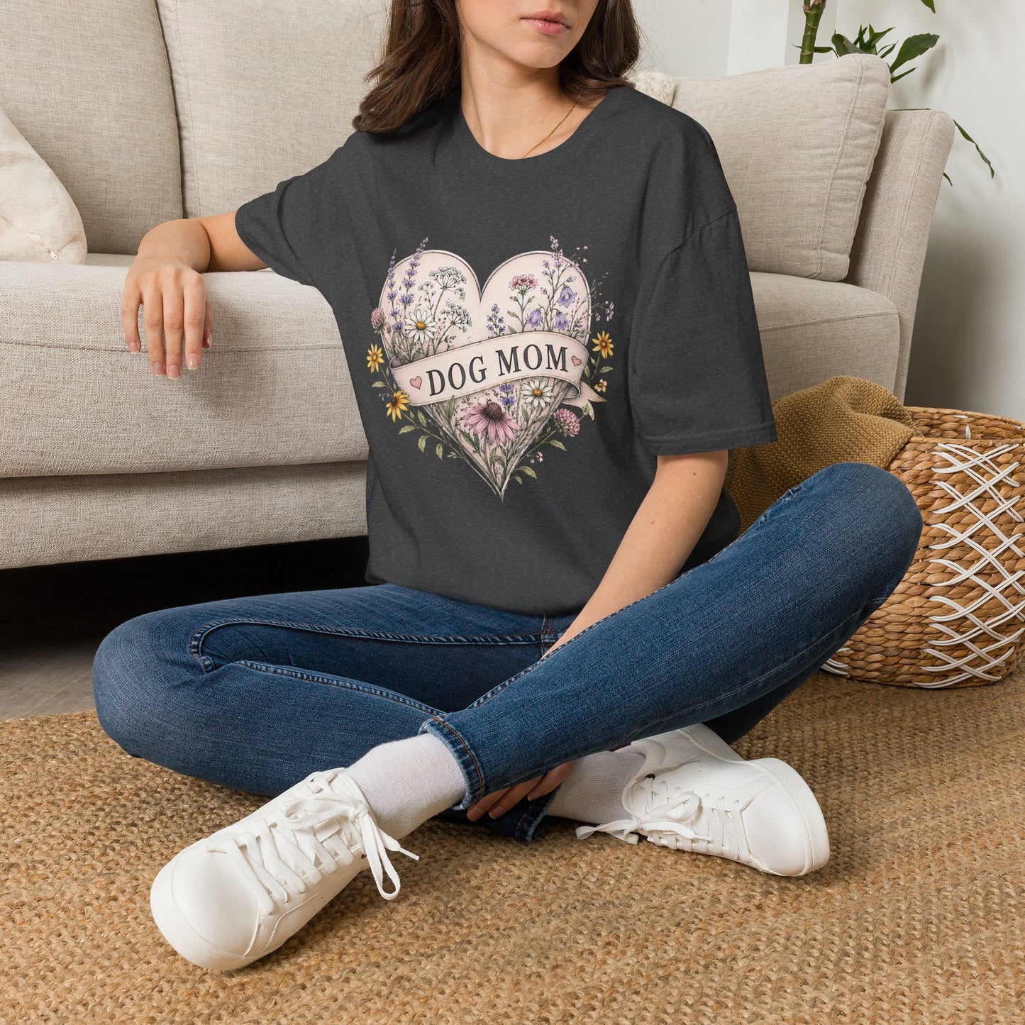 Dog Mom Floral Heart T-Shirt (Light Weight, Ultra Soft)