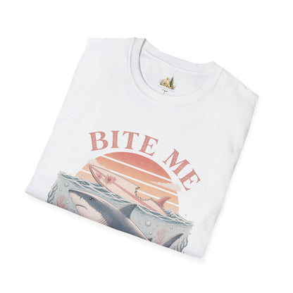 Bite Me Shark T-Shirt — Retro Ocean Sunset Graphic Tee (Light Weight, Ultra Soft)