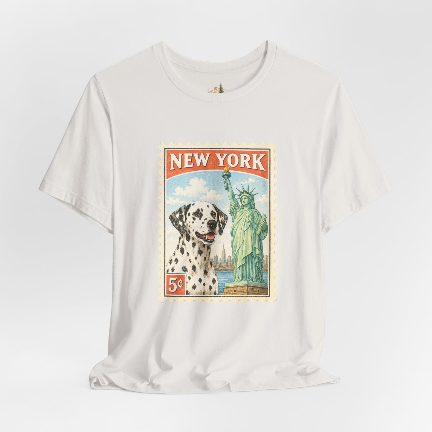 New York Dalmatian T-Shirt | Statue of Liberty Vintage Postage