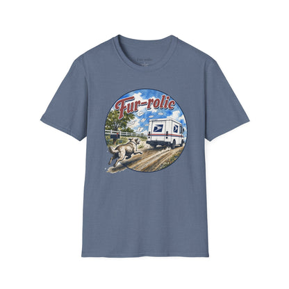 Fur-rolic T-Shirt — Postal Mail Truck & Playful Dogs Retro Graphic Tee (Light Weight Ultra Soft Tee)