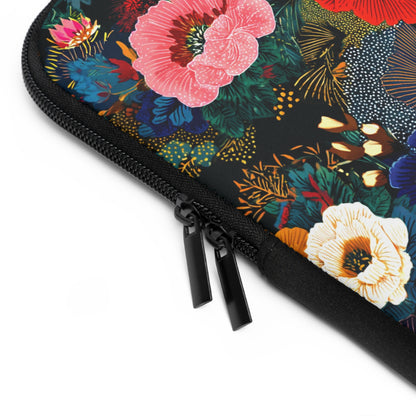 Floral Night Laptop Sleeve — Colorful Poppy Garden Protective Case