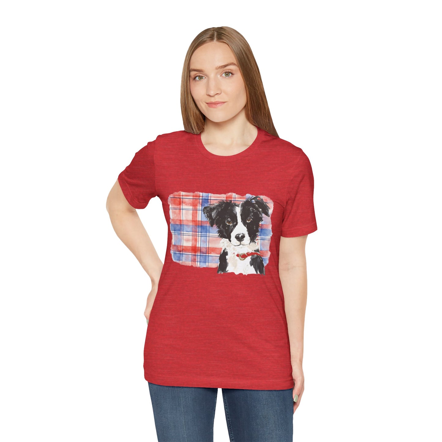 Plaid Pup Graphic Tee — Border Collie Watercolor Shirt