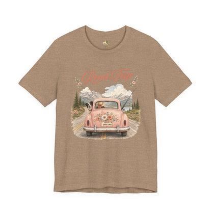 Road Trip Vintage Car T-Shirt — Retro Floral Scenic Drive Tee