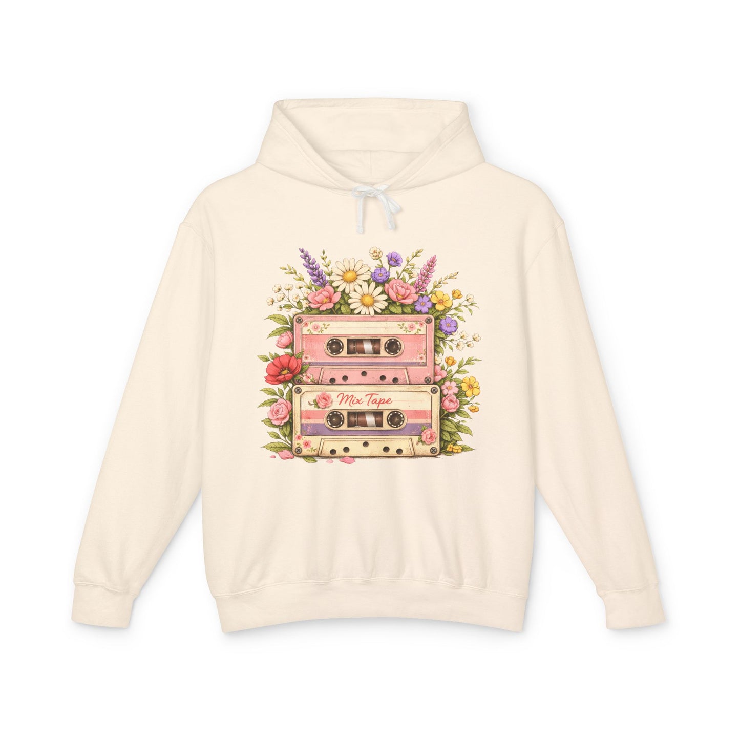 Vintage Cassette Floral Hoodie — Retro Tape 'Mix Tape' Sweatshirt
