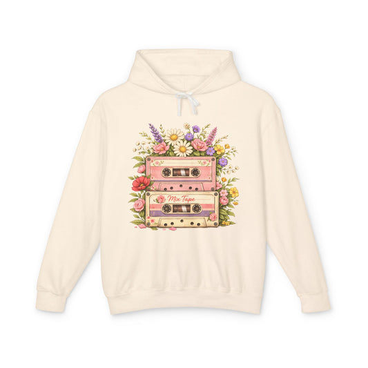 Vintage Cassette Floral Hoodie — Retro Tape 'Mix Tape' Sweatshirt