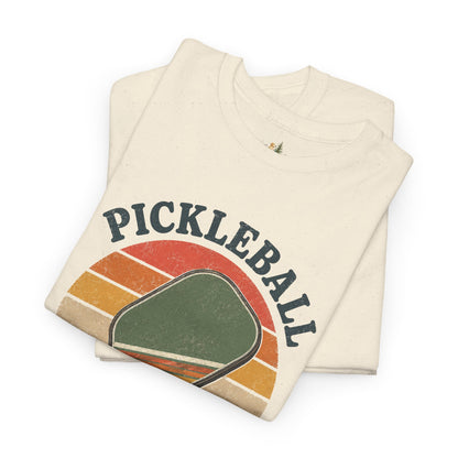 Pickleball Retro Paddle T-Shirt — Vintage Sunset Pickleball Tee (Heavy Weight Tee)