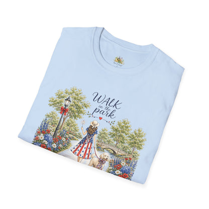 Walk in the Park woman with dog T-Shirt | Floral pathway illustration (Light Weight, Ultra Soft T Shirt)