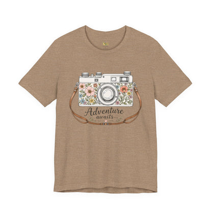 Floral Vintage Camera Adventure Awaits T-Shirt | Photography Travel Tee