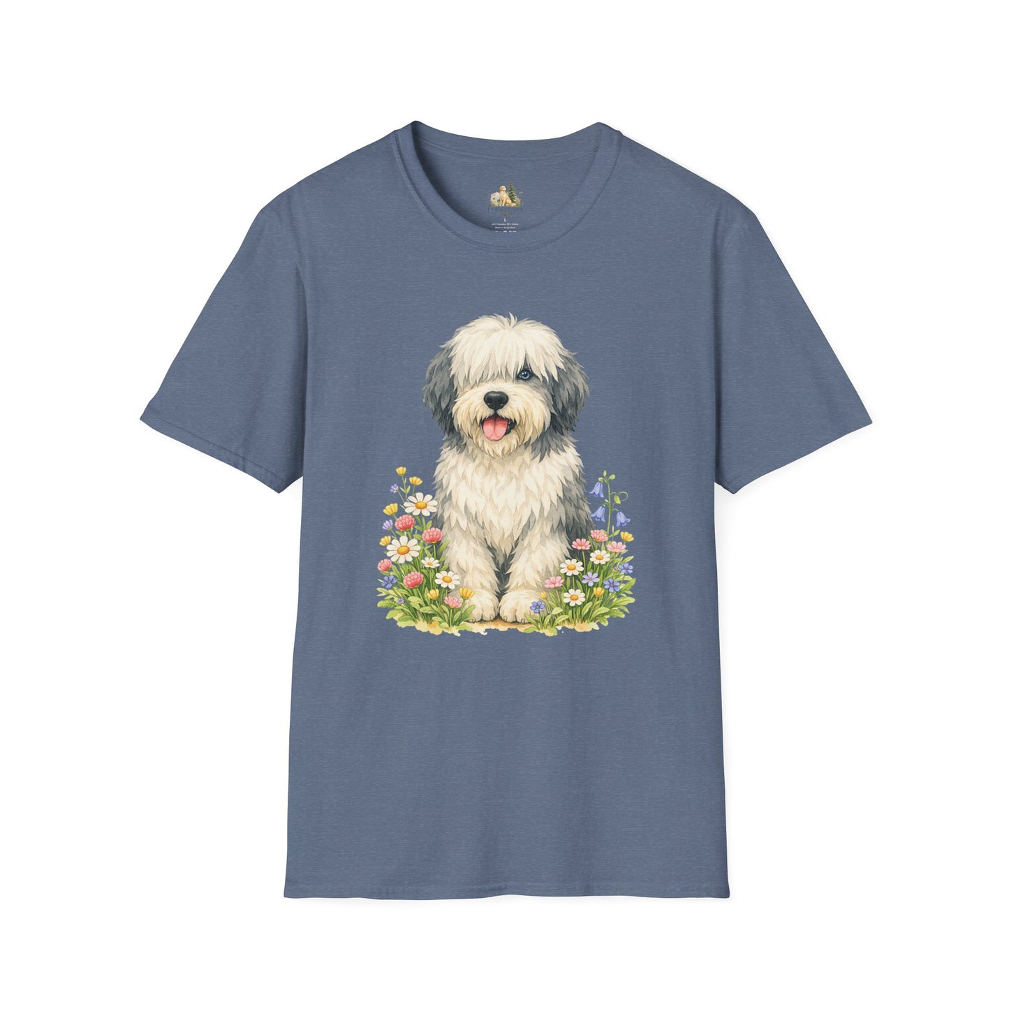 Old English Sheepdog Floral Tee — Cute Dog T‑Shirt for Dog Lovers (Light Weight, Ultra Soft Tee)