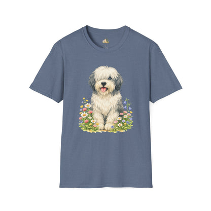 Old English Sheepdog Floral Tee — Cute Dog T‑Shirt for Dog Lovers (Light Weight, Ultra Soft Tee)
