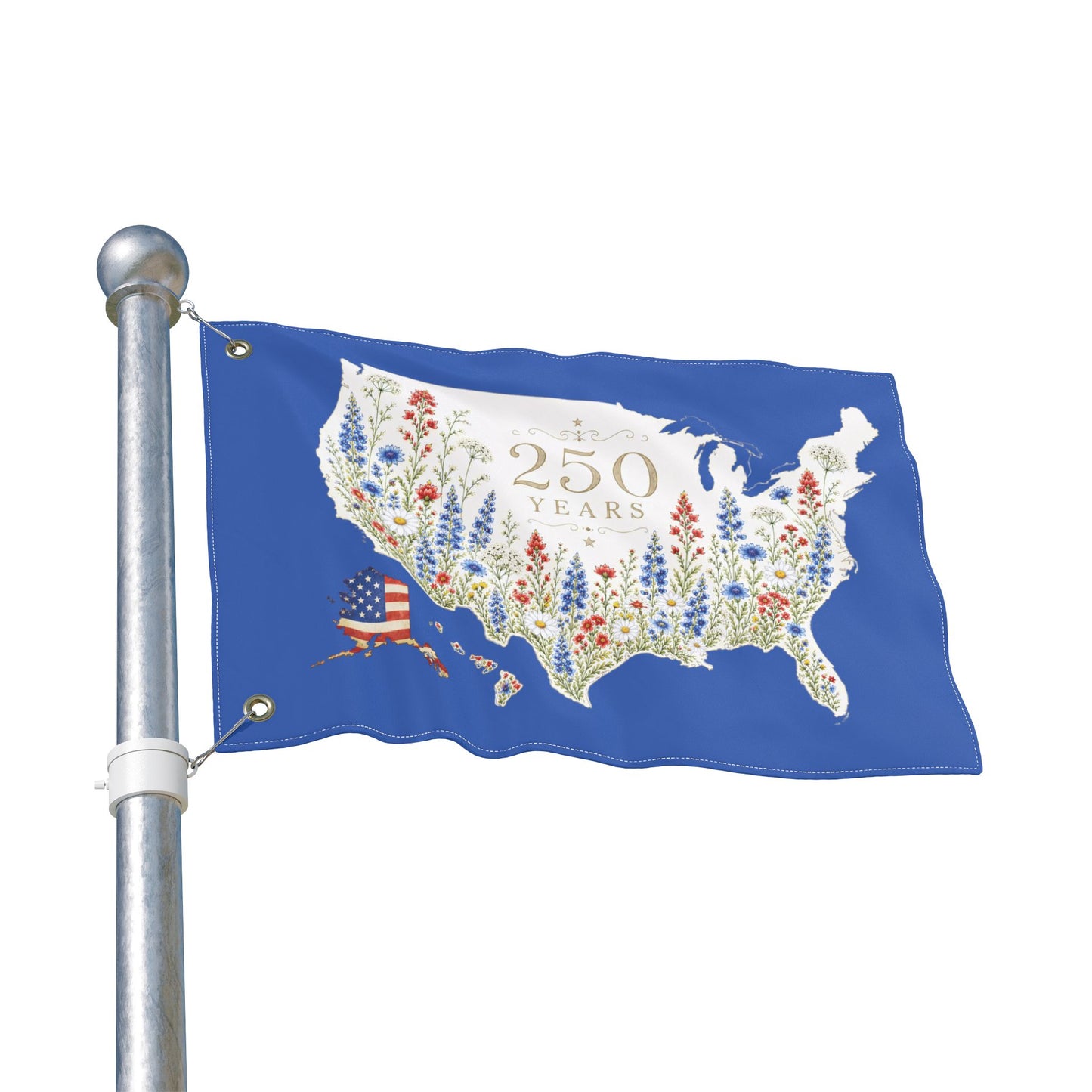 250 Years USA Floral Map Double-Sided Flag — Patriotic Independence Day Decor