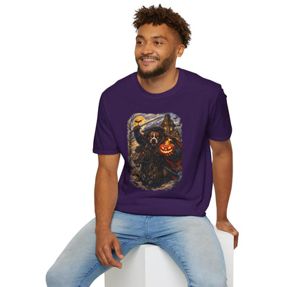 Unisex Halloween Pit Bull Headless Horseman Tee – What Tails Lurk Behind The Pines Collection