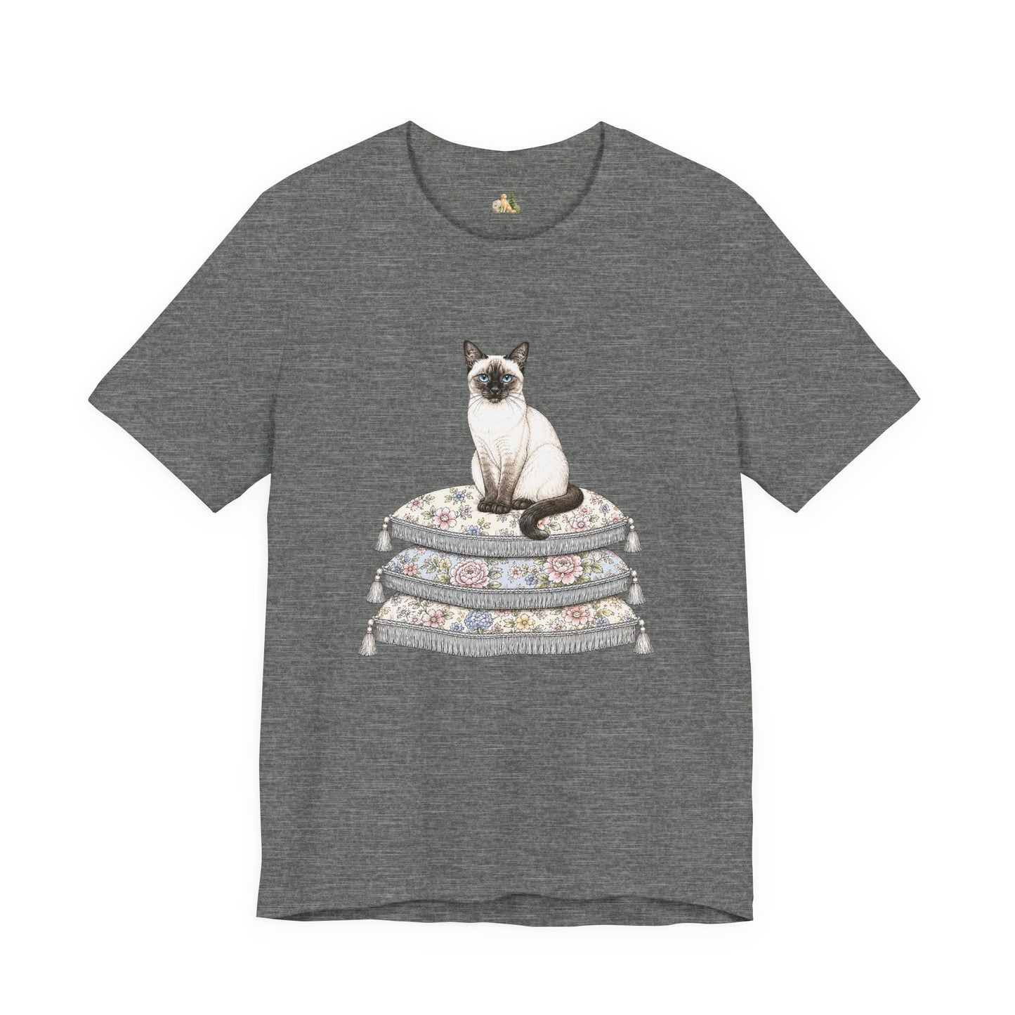 Siamese Cat on Floral Pillows T-Shirt | Vintage Pet Illustration
