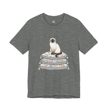 Siamese Cat on Floral Pillows T-Shirt | Vintage Pet Illustration