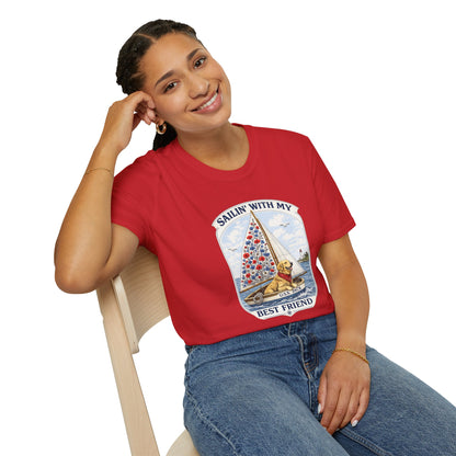 Sailing With My Best Friend dog sailboat T-Shirt | nautical pet lover tee (Light Weight, Ultra Soft Tee)