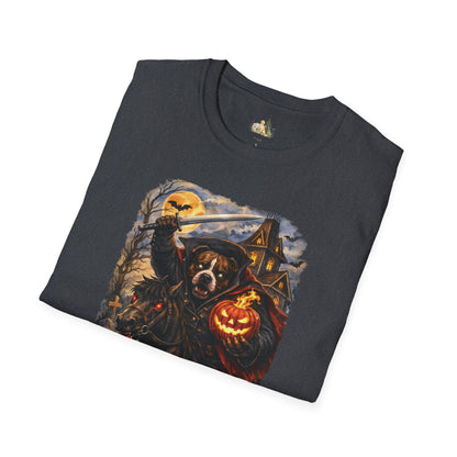 Unisex Halloween Pit Bull Headless Horseman Tee – What Tails Lurk Behind The Pines Collection