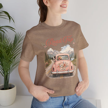 Road Trip Vintage Car T-Shirt — Retro Floral Scenic Drive Tee
