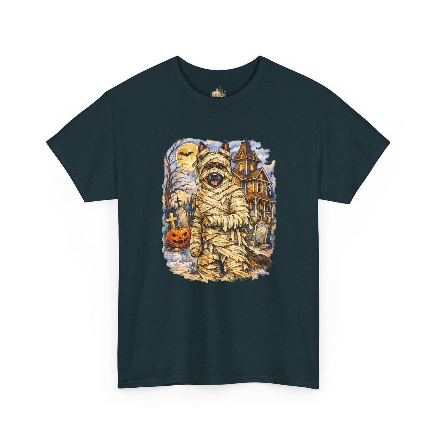 Unisex Mummy German Shepherd Halloween T-Shirt - What Tails Lurk Behind The Pines Collection (Heavy Weight Tee)