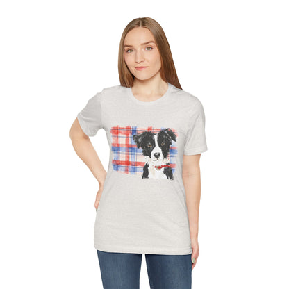 Plaid Pup Graphic Tee — Border Collie Watercolor Shirt