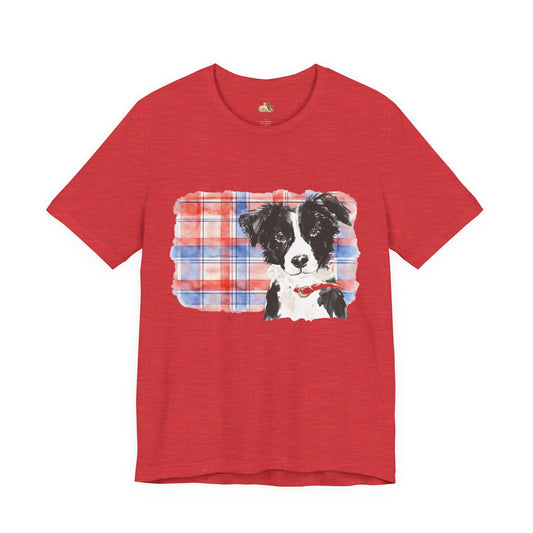 Plaid Pup Graphic Tee — Border Collie Watercolor Shirt