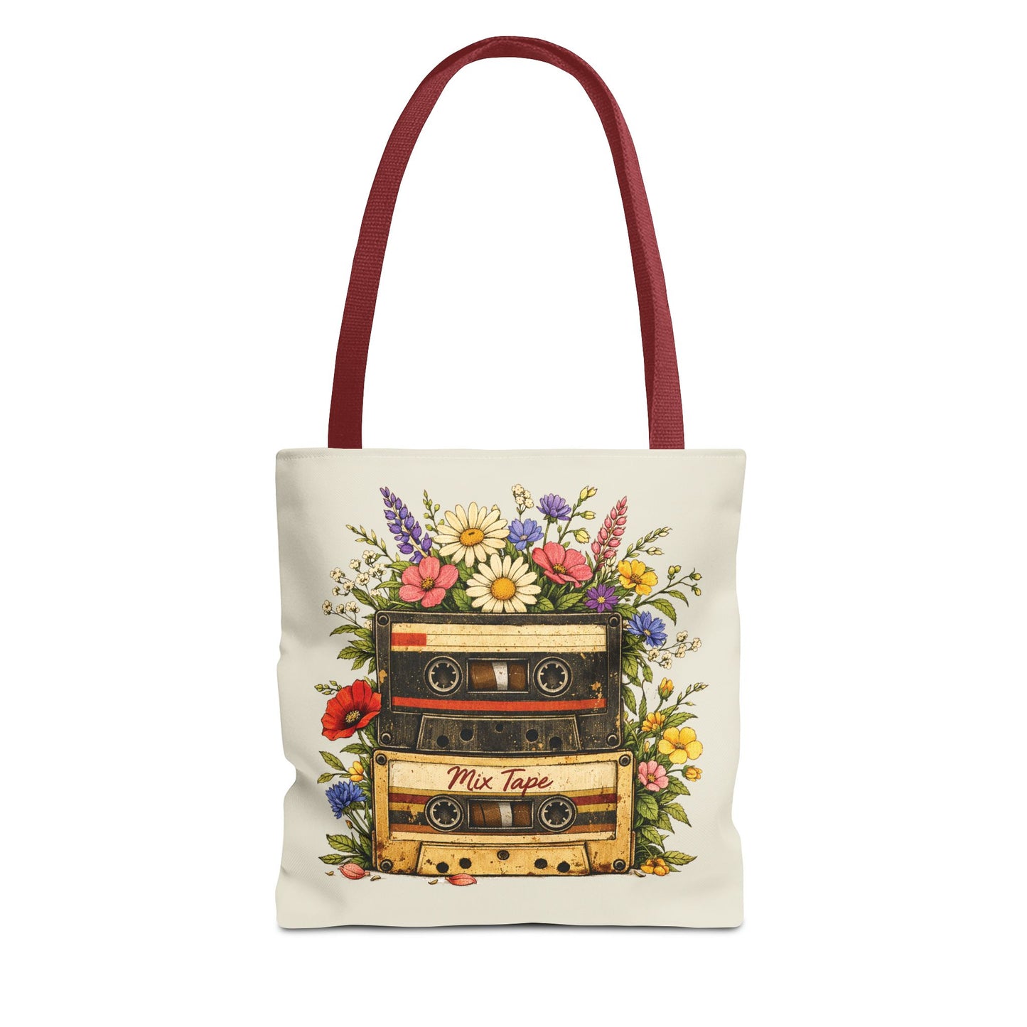 Retro Cassette Tote Bag — Floral 'Mix Tape' Vintage Music Tote