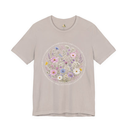 Wildflower Circle T-Shirt — Floral 'Love' Typography Tee