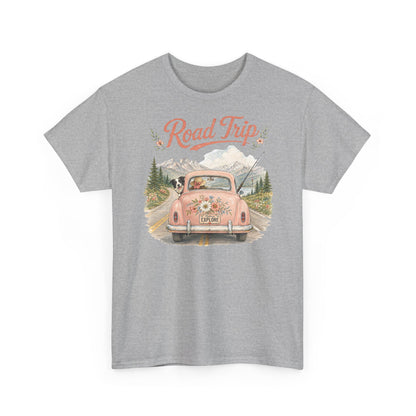 Road Trip Vintage Car T-Shirt — Retro Floral Scenic Drive Tee ( Heavy Weight Tee)
