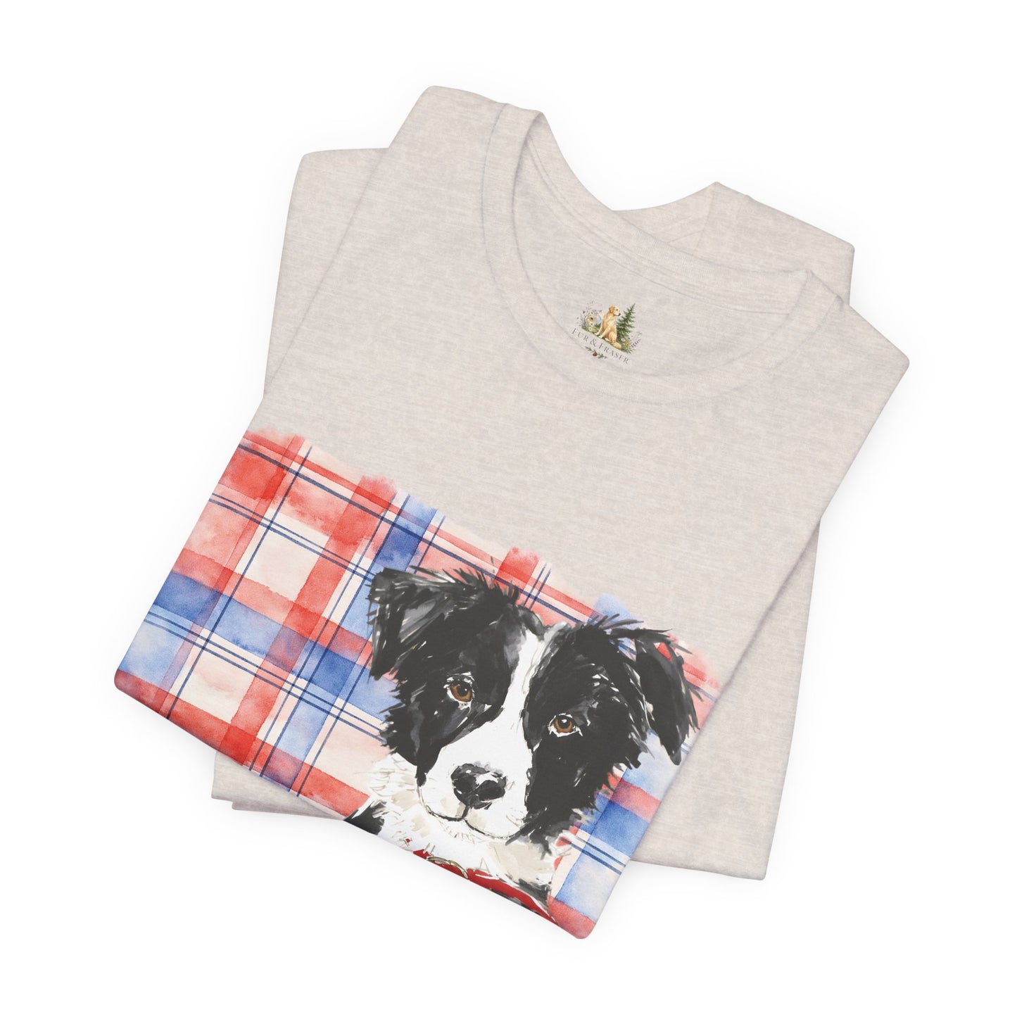 Plaid Pup Graphic Tee — Border Collie Watercolor Shirt