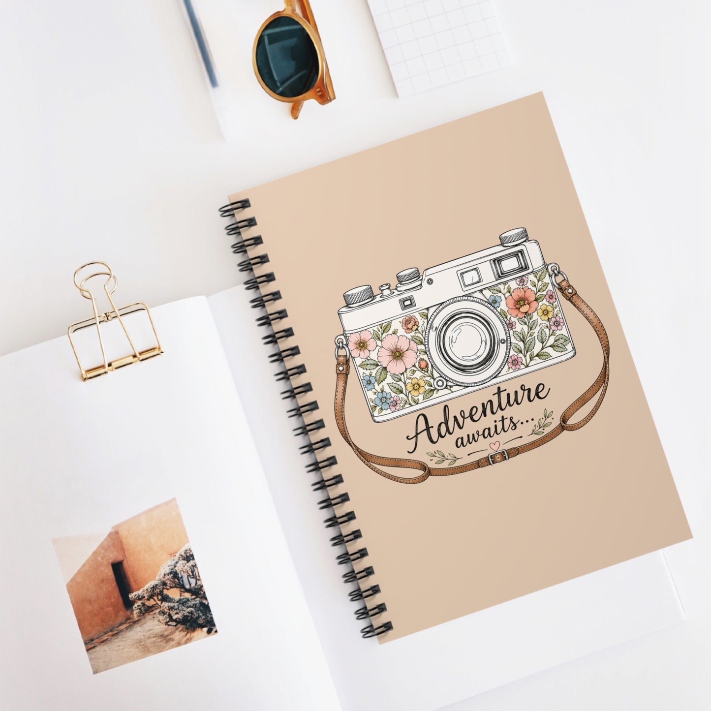 Floral Camera Adventure Awaits Notebook | Spiral Ruled Notebook