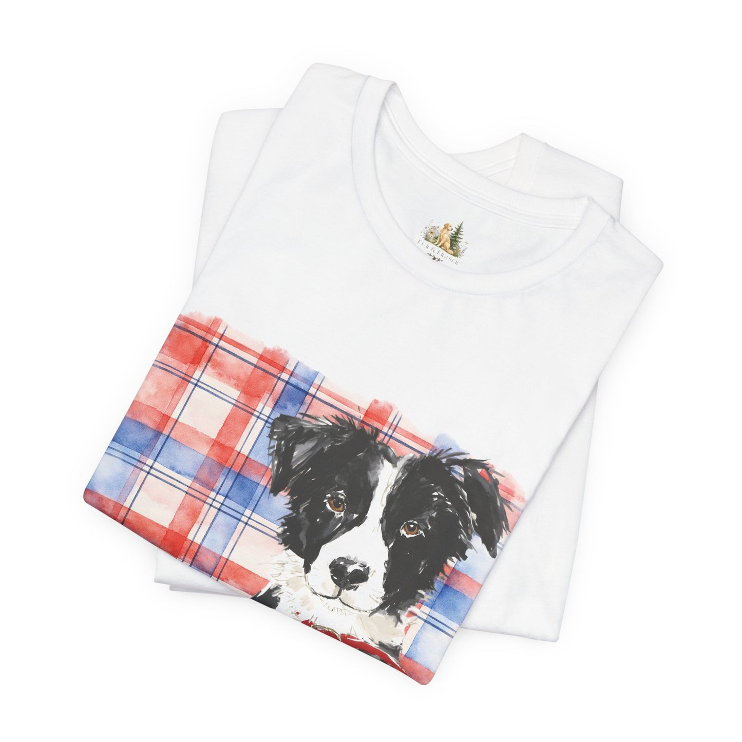Plaid Pup Graphic Tee — Border Collie Watercolor Shirt