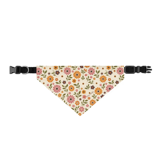 Floral Clip-On Pet Bandana — Vintage Sunflower & Daisy Print for Dogs & Cats