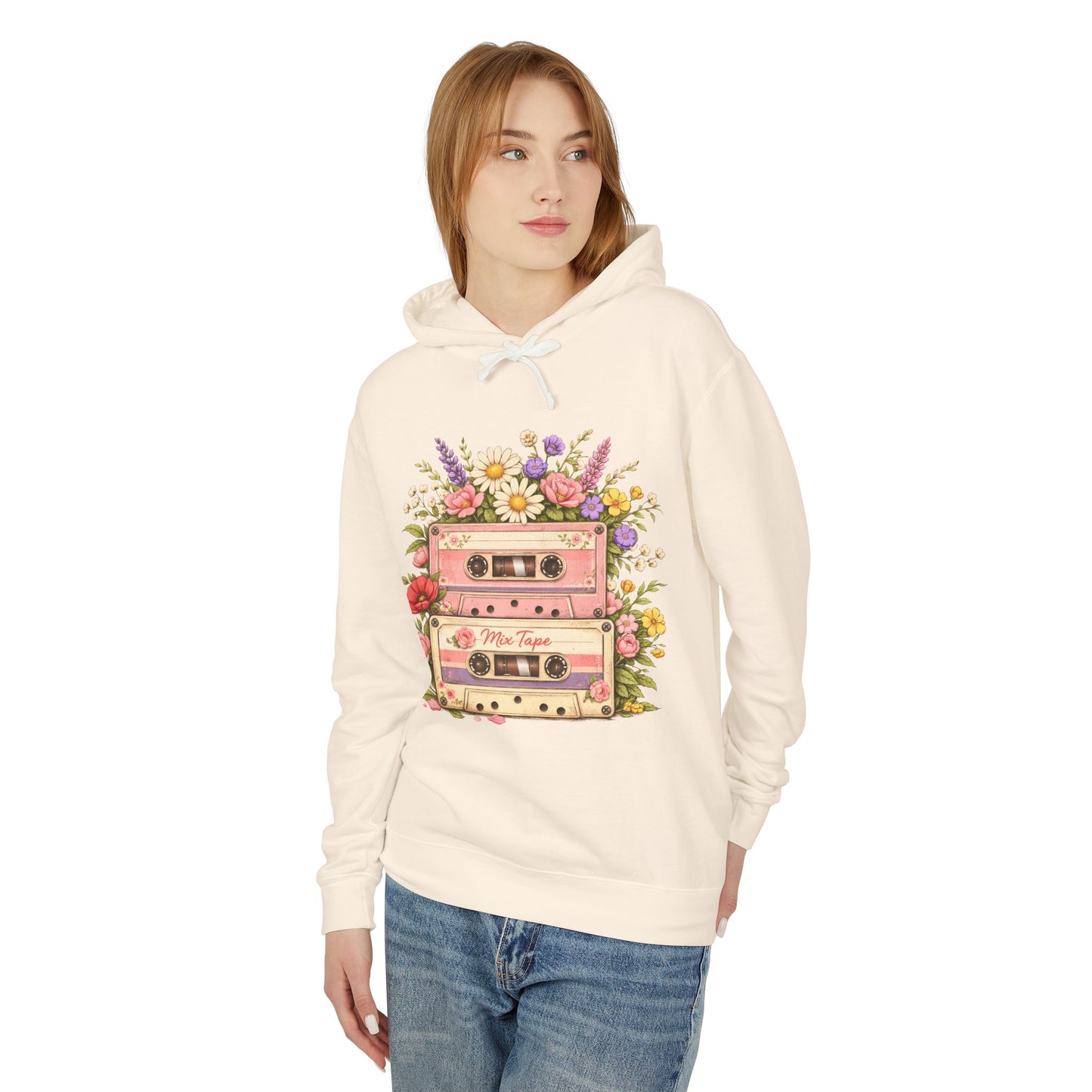 Vintage Cassette Floral Hoodie — Retro Tape 'Mix Tape' Sweatshirt