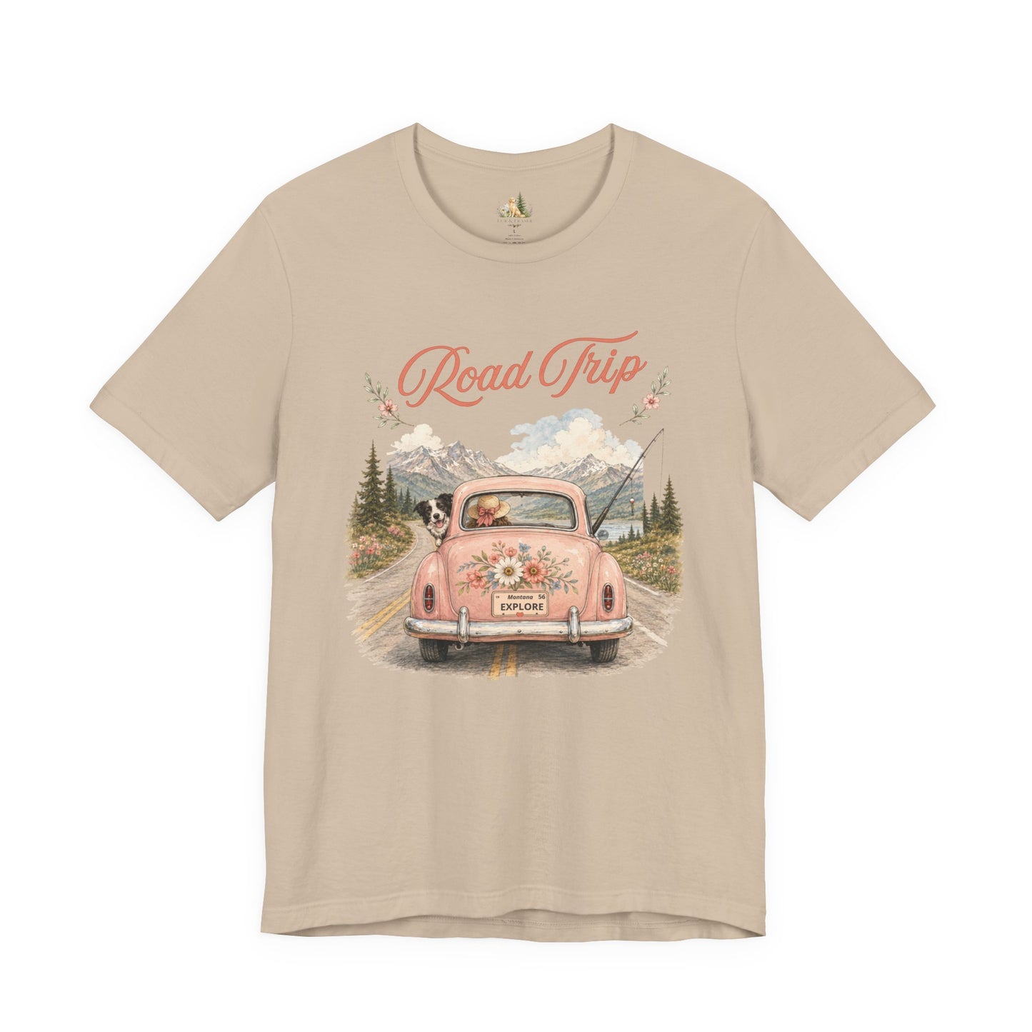 Road Trip Vintage Car T-Shirt — Retro Floral Scenic Drive Tee