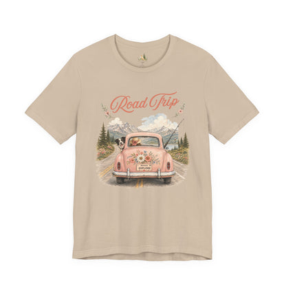 Road Trip Vintage Car T-Shirt — Retro Floral Scenic Drive Tee