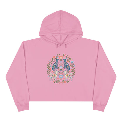 Floral Folk Art Crop Hoodie — Symmetrical Rabbit & Floral Circle Design