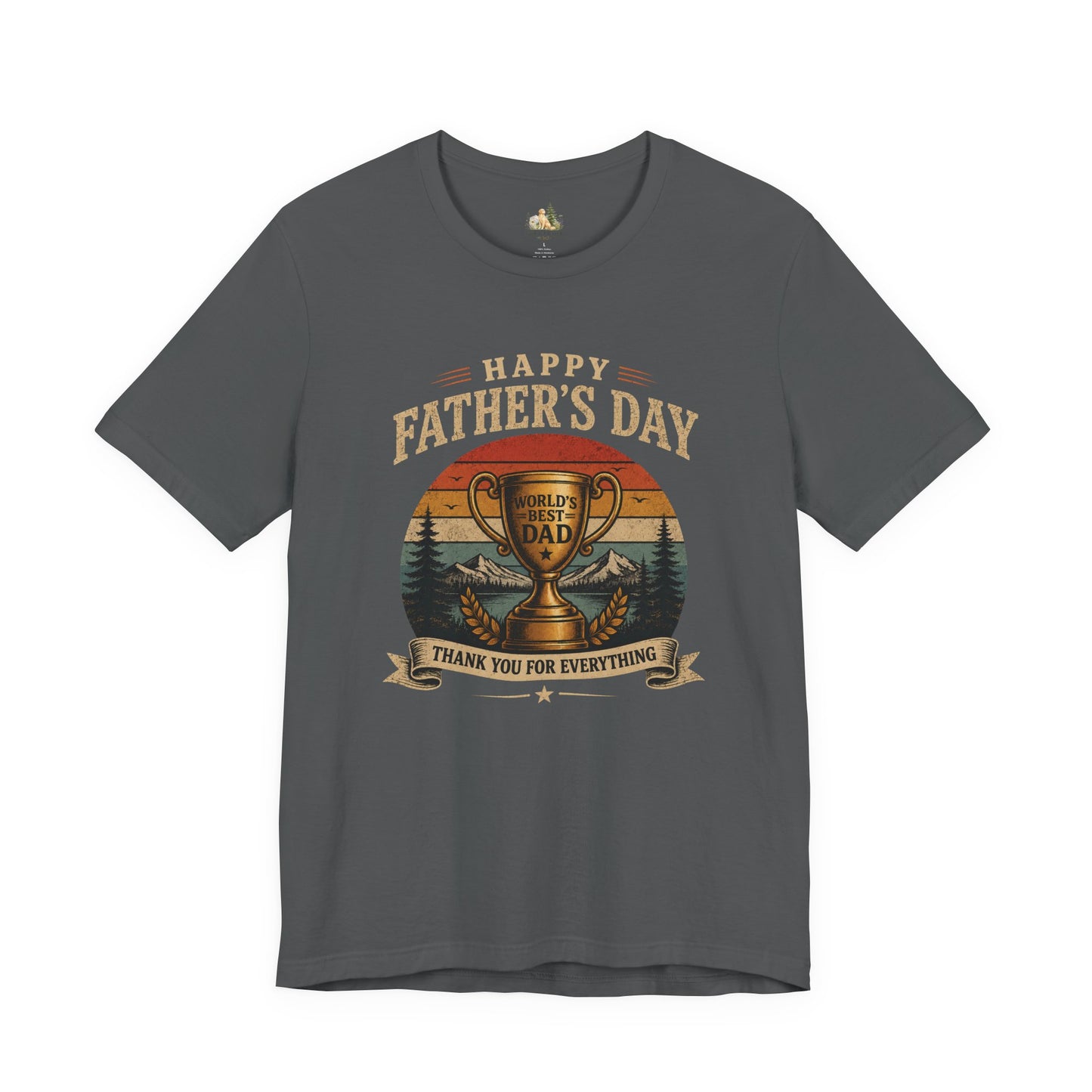 Father's Day Tee — "World's Best Dad" Trophy Vintage Camping Shirt
